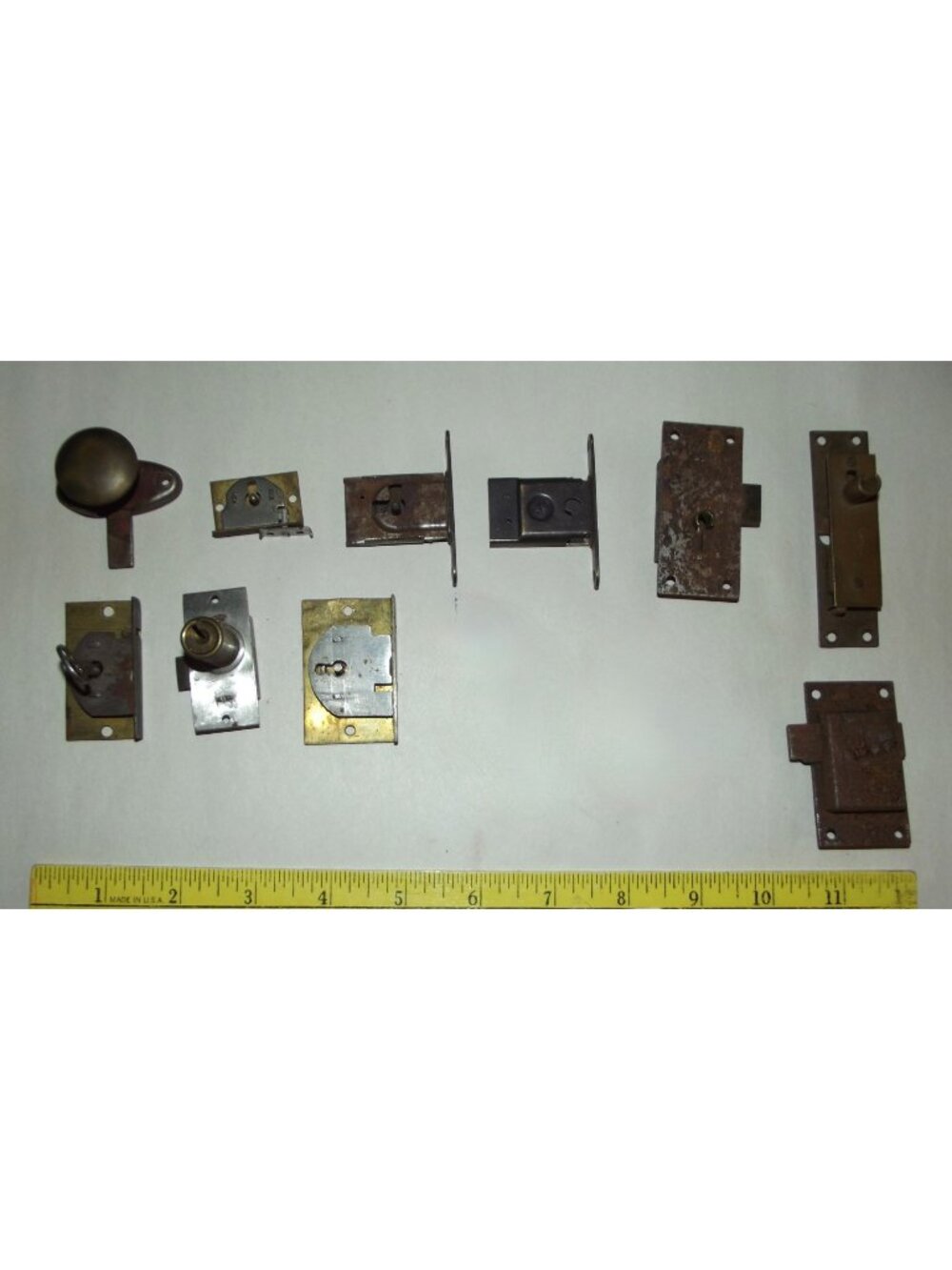 Vintage or Antique Cabinet Locks Latches (lot of 10) one key